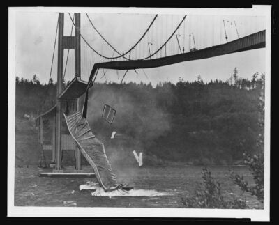 8'' x 10'' 1940 Photo Washington, Tacoma. Suspension bridge collapses