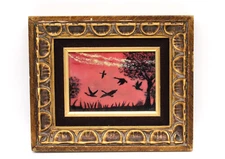 Small Vintage Geese Oil Painting On Slate?  Board Signed Illegible