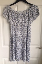 Ladies Blue Floral Mango Off The Shoulder Dress 👗- Size Small