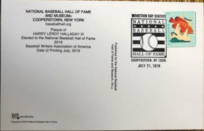 Roy Halladay Stamped and Canceled Hall of Fame Gold Plaque