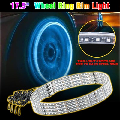 17.5'' Double Row LED Wheel Ring Lights Bluetooth Color RGB Rim Lights APP EAW