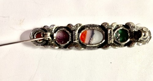 Vintage Scot/Irish Brooch Pin Signed Miracle Celtic Cabochon Set 5 Agate Stones - Picture 9 of 12