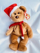 TY Beanie Baby 1997 Christmas Teddy Bear Santa Hat PVC Style 4200 12-25-96