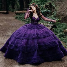 Purple Quinceanera Dress Off Shoulder Crystal Beaded Ruffled Ball Gowns Sweet 15