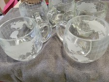 Lot of 5 Vintage Nestle Nescafe Glass World Globe mugs / cups coffee / tea mugs