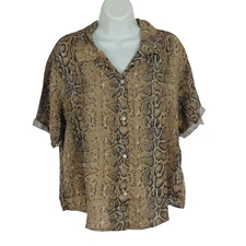Wild Fable snake animal print button up womens size S brown black 100% rayon