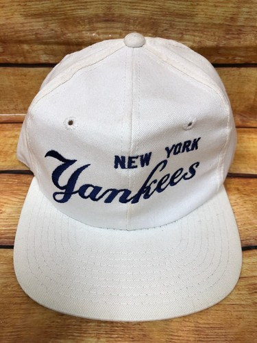 NOS Vintage New York Yankees weiße Schrift Spruch Druckknopflasche Mütze Zwillinge Ent (f47)