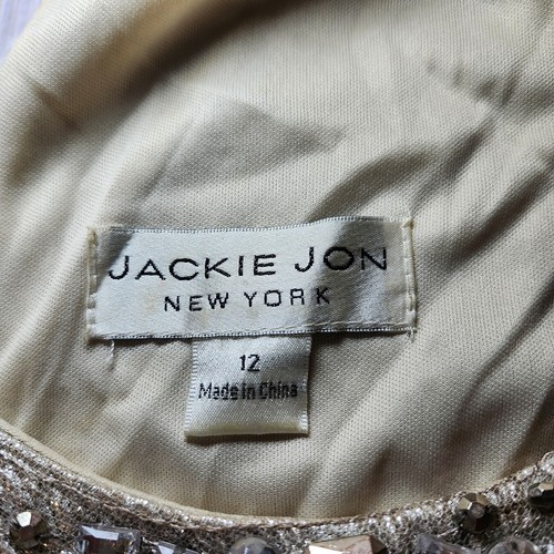 Jackie Jon Womens Dress Rhinestone Neck Metallic Silver Elastic Waist Size 12 - Picture 4 of 7