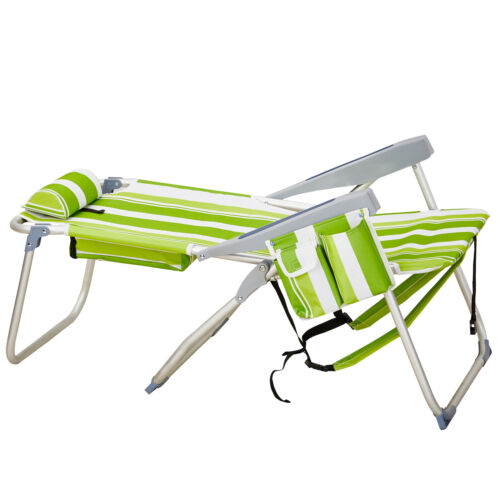Green Stripes Beach Chair Oxford Cloth Aluminum Tube Bearing 24.8x27.56x38.98'' - Picture 2 of 19