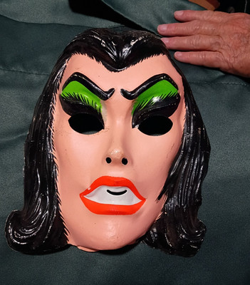 Vintage Full Face Costume Mask with Black Hair, Plastic, One Size, Halloween