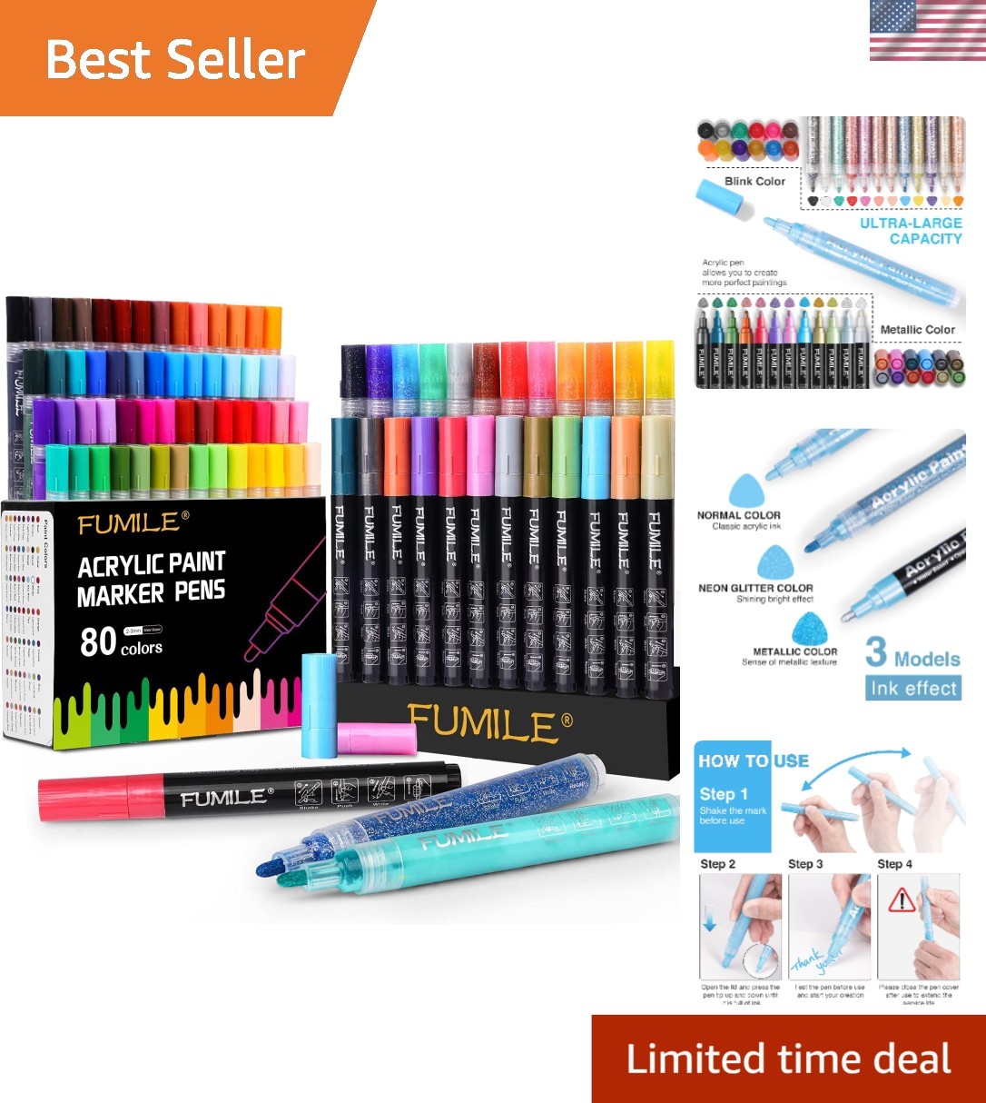 80-Count Acrylic Paint Marker Set - Metallic and Blink Colors Included