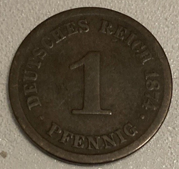 1874 German Empire (Deutsches Reich) 1 Pfennig Copper BN Coin - Uncertified