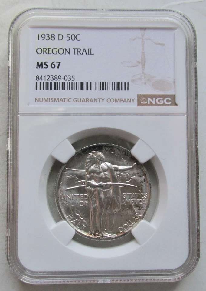 1938-D OREGON TRAIL Commemorative Silver Half Dollar 50c ~ NGC MS67 - Image 3 of 4
