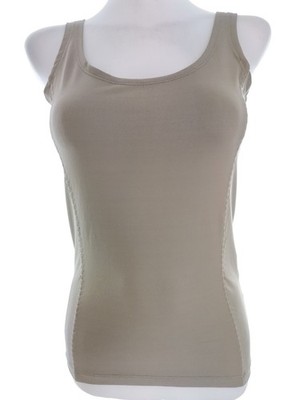 NU BY STAFF Damen Bluse Gr. S Beige Ärmellos Runder Ausschnitt