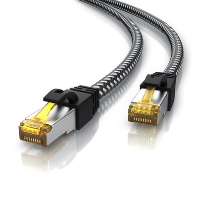 Primewire KAB LAN S/FTP 3,0m Patchkabel Gelber Stecker Nylonmantel Schwarz