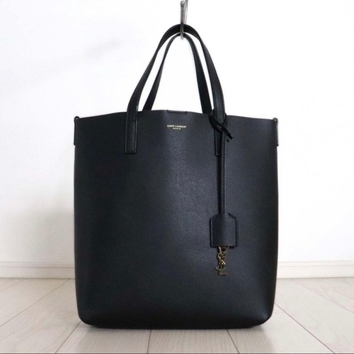 YSL Saint Laurent Tote Shoulder Bag Black Leather YSL Charm Vertical Women's