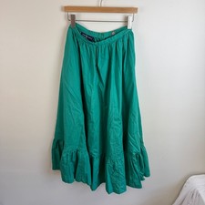Vtg 80s Ralph Lauren Blue Label S 10 Prairie Skirt Green Cotton Ruffle Tier Maxi