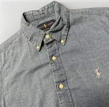 Polo Ralph Lauren Short Sleeved Indigo Oxford Blue Button Up Shirt Men's Medium