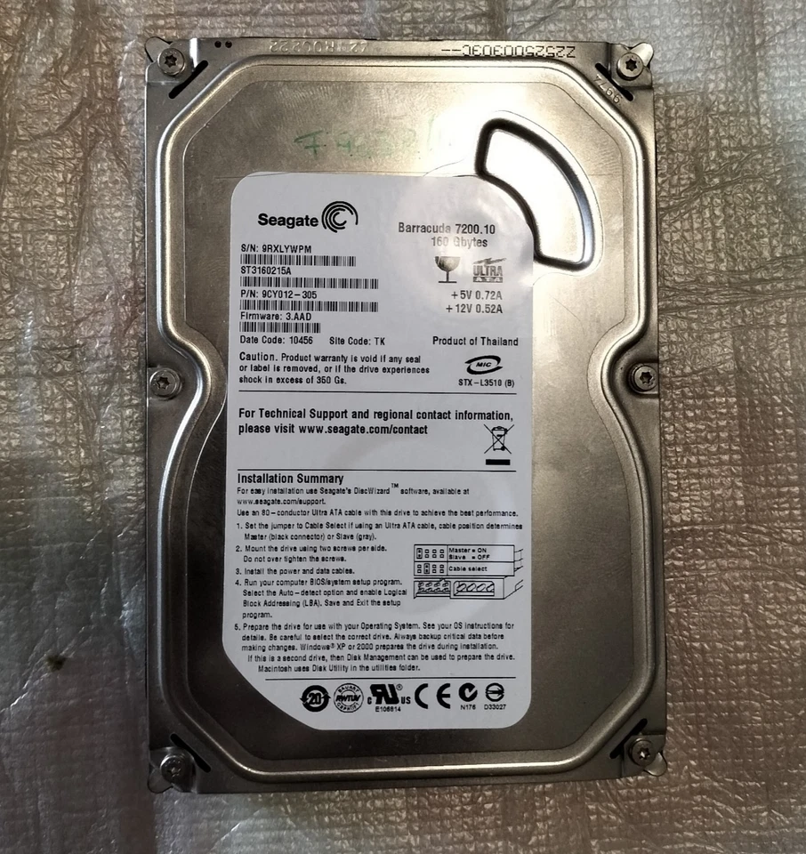 Hard Disk 160GB IDE PATA ATA100 3.5" 7200RPM Seagate Barracuda ST3160215A 2MB - Immagine 3 di 4