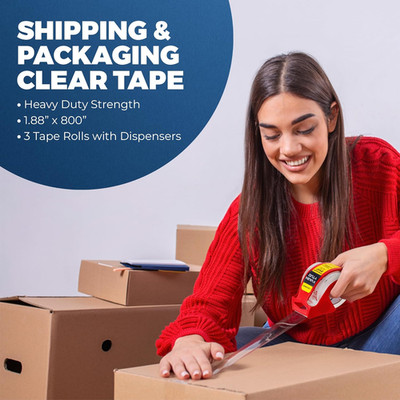 XFasten Heavy Duty Clear Packing Tape 6-Pack | 2-Inch X 55-Yard UV Resistant