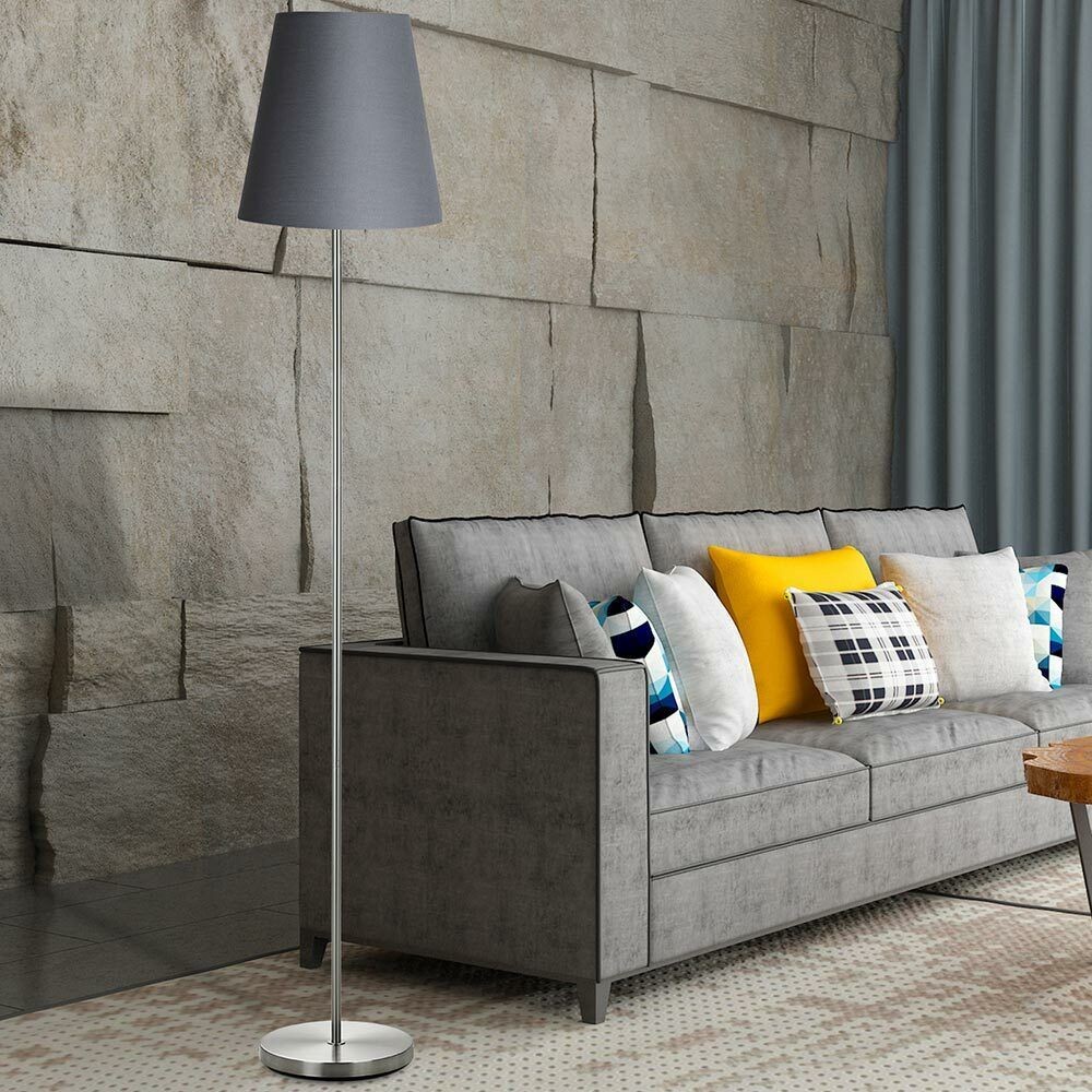 Lampada Piantana da Terra 150cm Design Moderno Paralume E27 60W Tessuto Grigio foto 3