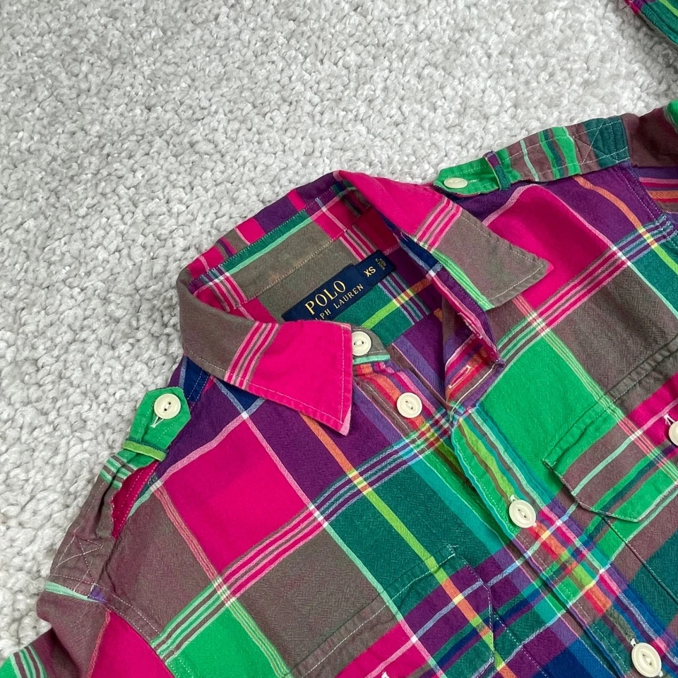 Polo Ralph Lauren Plaid Green Pink Long Sleeve Shirt  Womens XS - Image 4 of 4