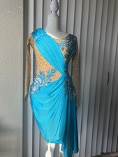 Gorgeous Blue Designer Latin Ballroom Dance Competition Dress Rhythm