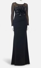 Betsy  Adam Women's Black Sequined Rosette Illusion Gown Dress Sz: 8