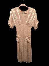 Free People Love to Love You Midi Dress Boho SmallBlush Pink Embroidered Button