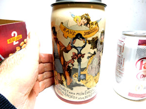 Antique 1/2 L Villeroy + Boch Lidded Stein N0. 1042 / Man + Woman Hold Large Key