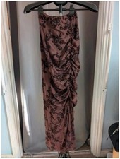 Boohoo Mauve Floral Velvet Ruched Midi Skirt NWT UK 6 XS