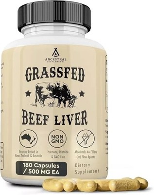 Ancestral Supplements Grassfed Beef Liver - 180 Capsules 500mg EA free shipping