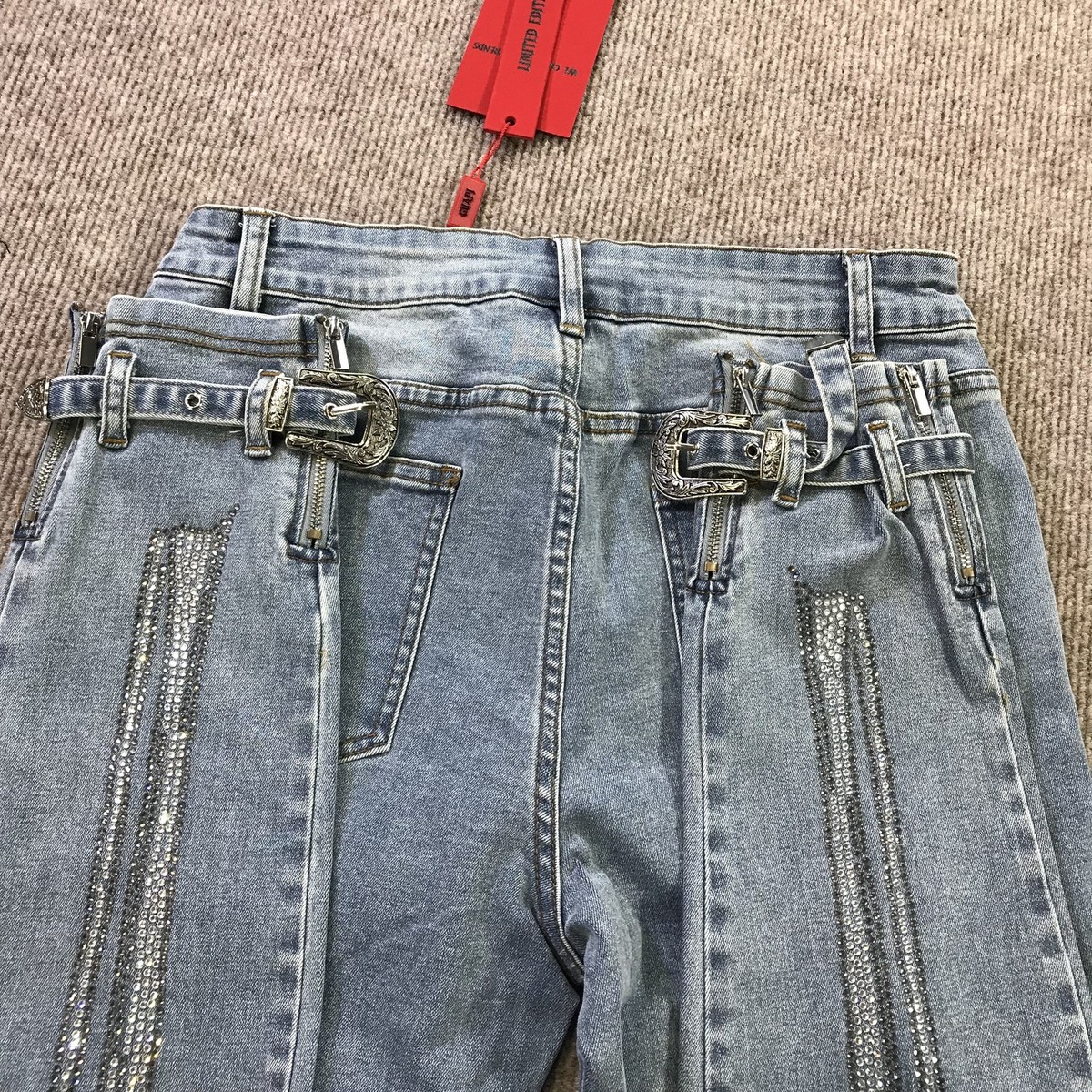 Guapi Dead Or Alive Jeans Mens 28 Crystal Skeleton Buckle Limited