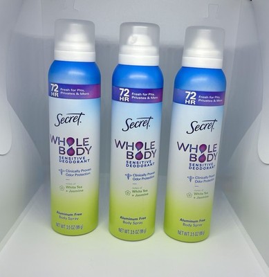 3 Secret Whole Body Spray-- Sensitive Aluminum-Free Deodorant White Tea Jasmine