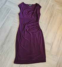 Ralph Lauren Draped Ruched Cap Sleeve Dress Stretch Preppy Plum Purple 10