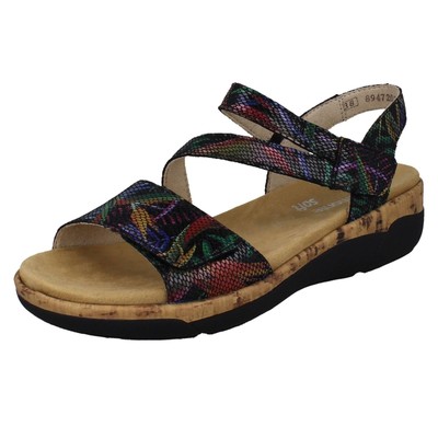 Women's Remonte Soft Leather Flat Tear Up Summer Sandals Reptile/Jungle