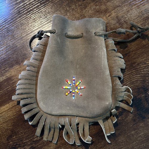 Handmade Native American Indian Suede Leather Beaded Medicine Bag Pouch Purse