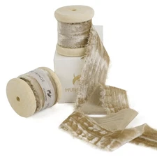 Khaki Velvet Ribbon 1 inch Tan Frayed Velvet Ribbon Crinkled Silk Velvet Ribb...