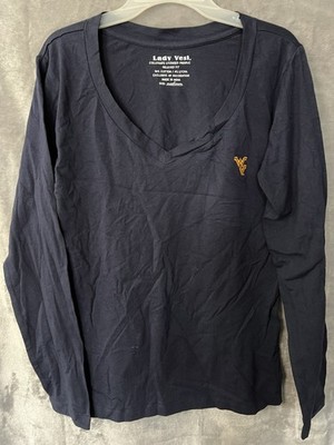 West Virginia WV Mountaineers Ladies Medium V-Neck Long Sleeve Top Navy Blue ￼