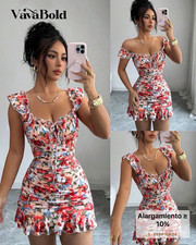 VaVaBold Floral Bodycon Mini Dress Sleeveless Sweetheart Ruffle Tie S