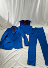 Yuan Lu Boy's 3-Pieces Blue Suit, Pant, Vest Jacket, Size 14