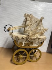 Vintage Victorian Wicker Baby Doll Buggy Pram Carriage Stroller W Parasol