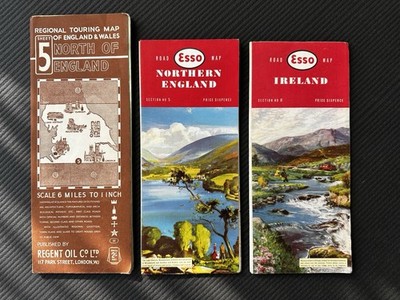 1950 s Regent Oil Co. Esso Northern England & Ireland Road Maps & walking mapLot