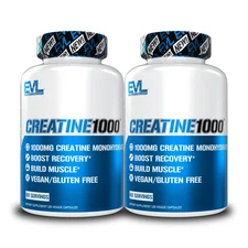 Creatine Monohydrate Capsules 1000mg - 120 Count - EVL Nutrition 2 Pack