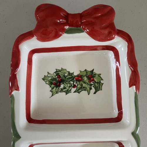 Christopher Radko Holiday Celebrations 17” Sectioned Tray Holly Berries READ - Picture 2 of 18