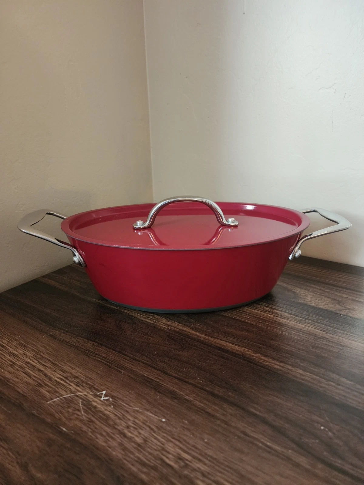 Technique 12" Hard Anodized Nonstick Saute Pan Deep Skillet w Lid Red