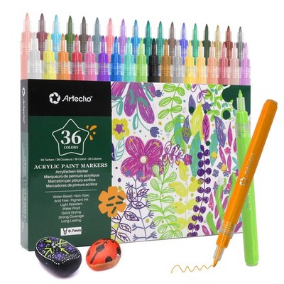 Artecho Acrylic Paint Markers 36 Colors 0.7mm Extra Fine Tip Paint Pens for R...