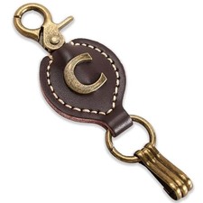 Initial Letter Keychain Brown Leather Alphabet Keychain with Easylasp, Keyar C
