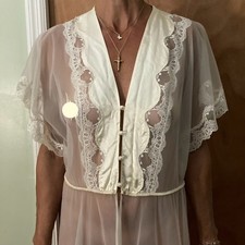 Vintage Val Mode Long Sheer Lace Nightgown Peignoir Sz M