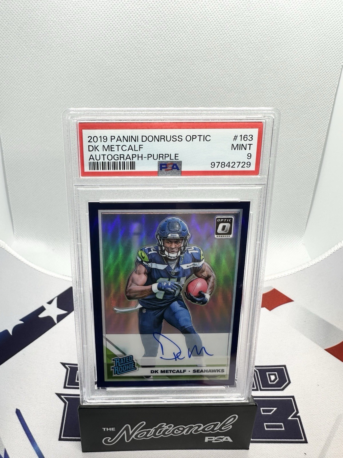 2019 Donruss Optic DK METCALF #163 PURPLE PRIZM RATED ROOKIE AUTO /35 PSA 9 RC